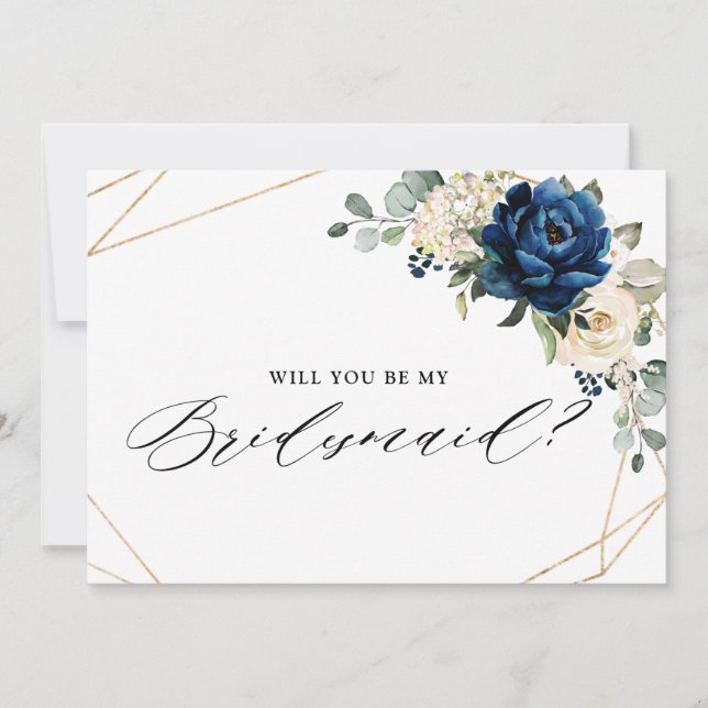 Navy Gold White Ivory Will You Be My Bridesmaid Invitation (Front)