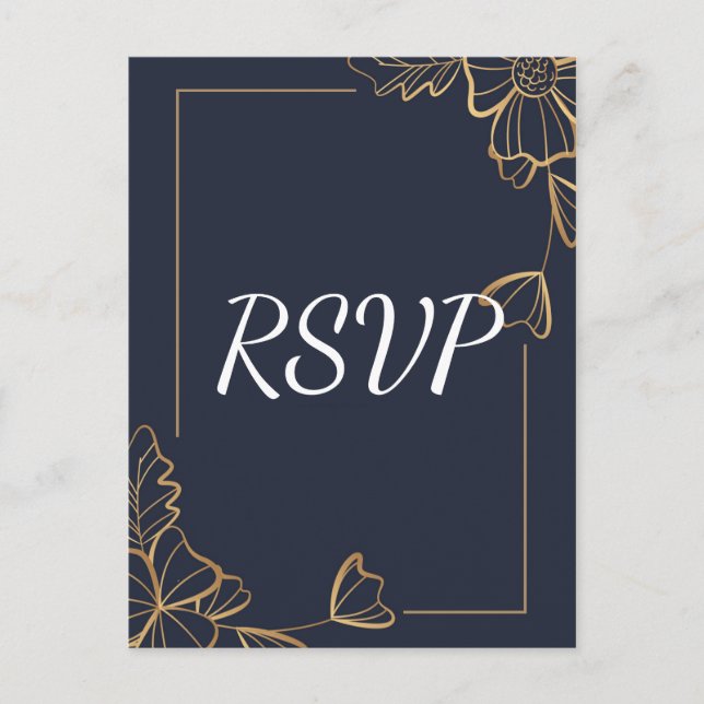 Navy & golden floral  RSVP Invitation Postcard (Front)
