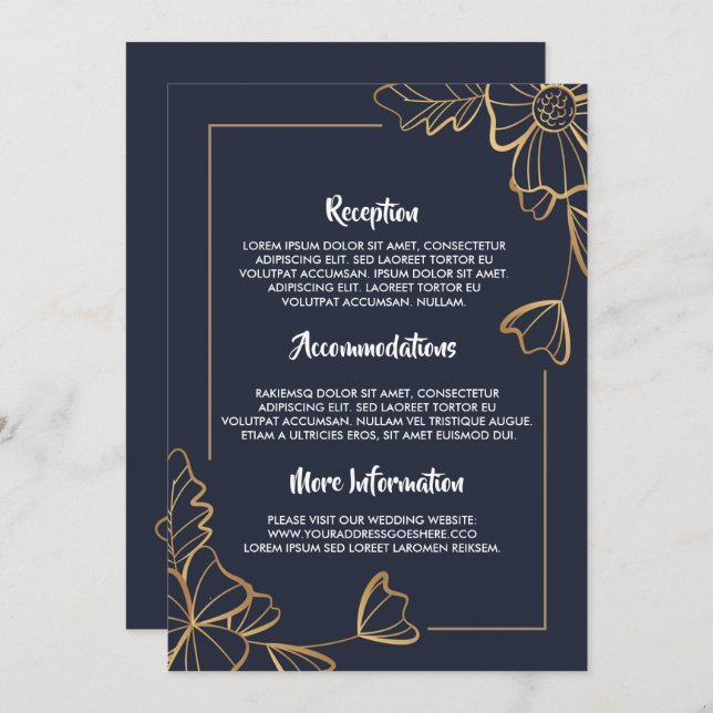 Navy & golden floral wedding programs (Front/Back)