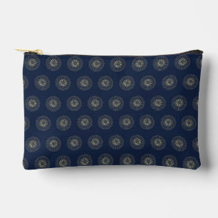 Navy Golden Zinnia Flower Medallions Accessory Pouch