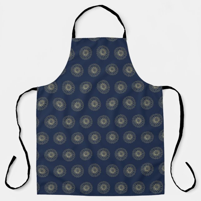 Navy | Golden Zinnia Flower Medallions Apron (Front)