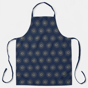 Navy Golden Zinnia Flower Medallions Large Apron