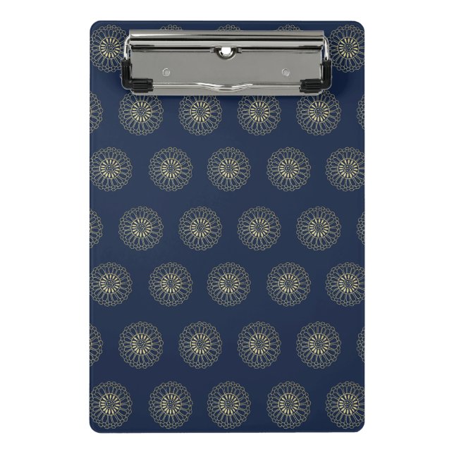 Navy | Golden Zinnia Flower Medallions Mini Clipboard (Front)