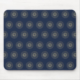 Navy   Golden Zinnia Flower Medallions Mouse Pad