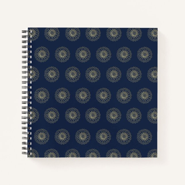 Navy | Golden Zinnia Flower Medallions Notebook (Front)