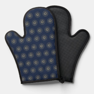 Navy Golden Zinnia Flower Medallions Oven Mitt