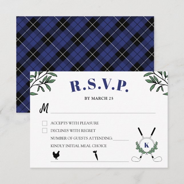 Navy Golf Themed Retirement Party Meal Choice RSVP Card (Front/Back)