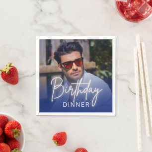 Navy Gradient Dinner Photo Birthday Napkin