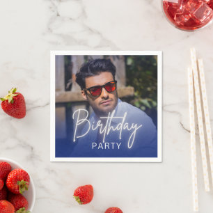 Navy Gradient Personalised Photo Birthday Napkin