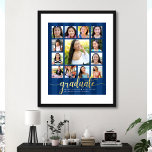 Navy Graduate K–12 Script Photo Collage Real Gold Foil Prints<br><div class="desc">Be proud, rejoice and showcase this milestone of your favourite grad. Create this girly, stunning, simple, modern, personalised high school graduation K – 12 photo collage poster for a keepsake you’ll always treasure. A fun, elegant visual of real gold foil script typography, along with her name, class year, and school...</div>