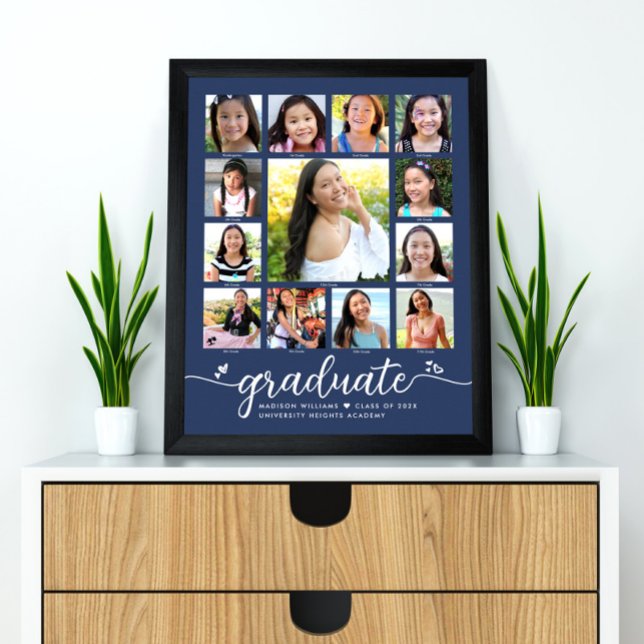 Navy Graduation K–12 Modern Script Photo Collage Poster (Creator Uploaded)
