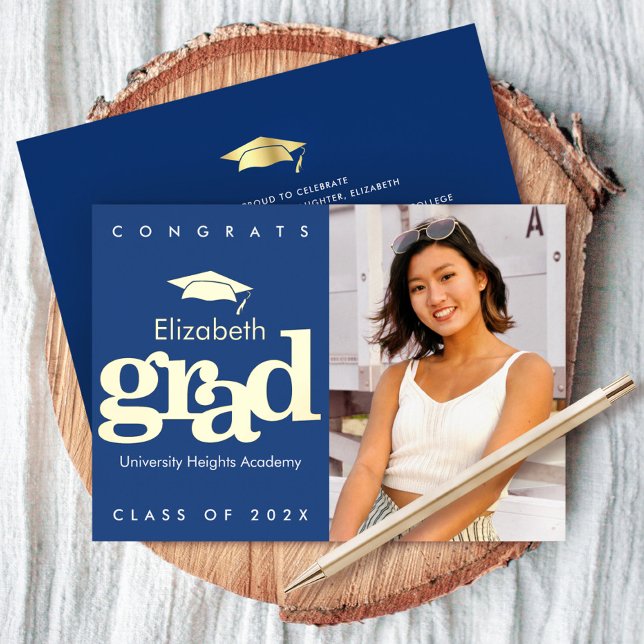 Navy graduation photo bold modern cap real gold  (Creator Uploaded)