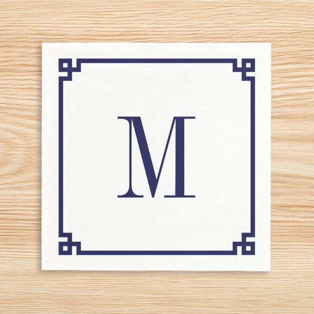 Navy Greek Key Border Monogram Napkin (Navy Greek Key Border Monogram Napkins)