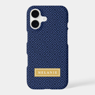 Navy Greek Key Pattern Gold Name Template