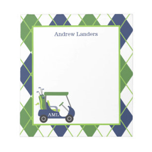 Navy & Green Argyle Golf Personalised Notepad