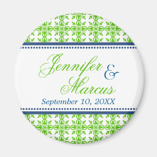Navy green filigree fancy wedding save the date magnet