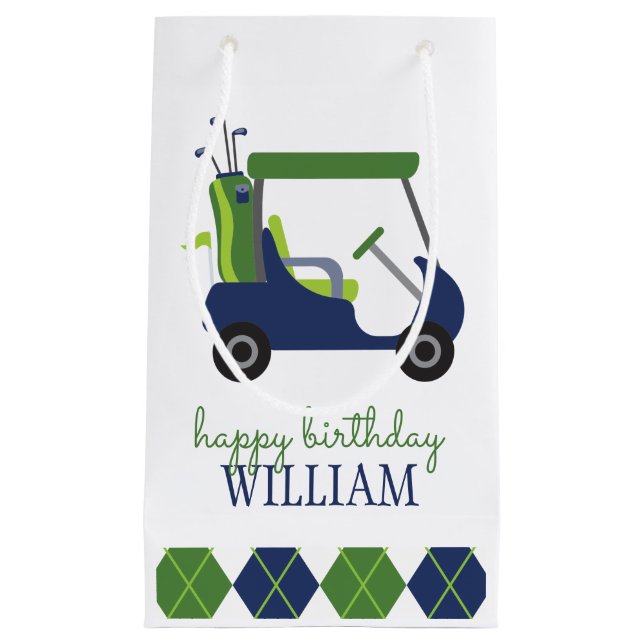 Navy & Green Golf Cart Personalised Gift Bag (Front)