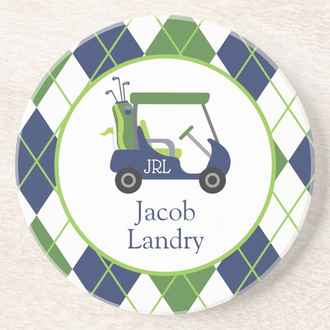 Navy & Green Golf Personalised Coaster (Front)