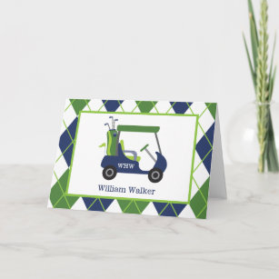 Navy & Green Golf Personalised Folded Note Cards