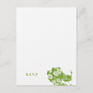 Navy green peacock wedding RSVP response card