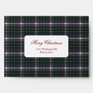Navy & Green Plaid Christmas Invitation Envelope