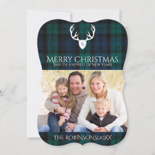 Navy Green Plaid Country Christmas Photo Card