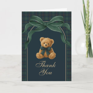 Navy Green Polo Teddy Bear Boy Baby Shower Folded Thank You Card