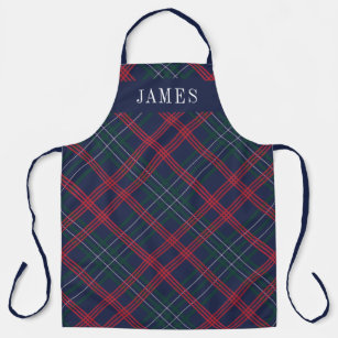 Navy Green Red Tartan Plaid Personalised Holiday Apron