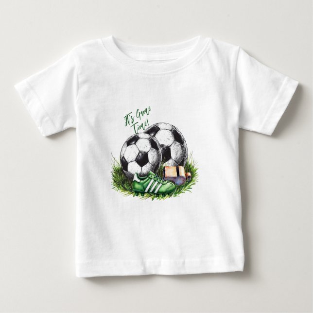 Navy green Soccer Kids Watercolor photo Baby T-Shirt (Front)