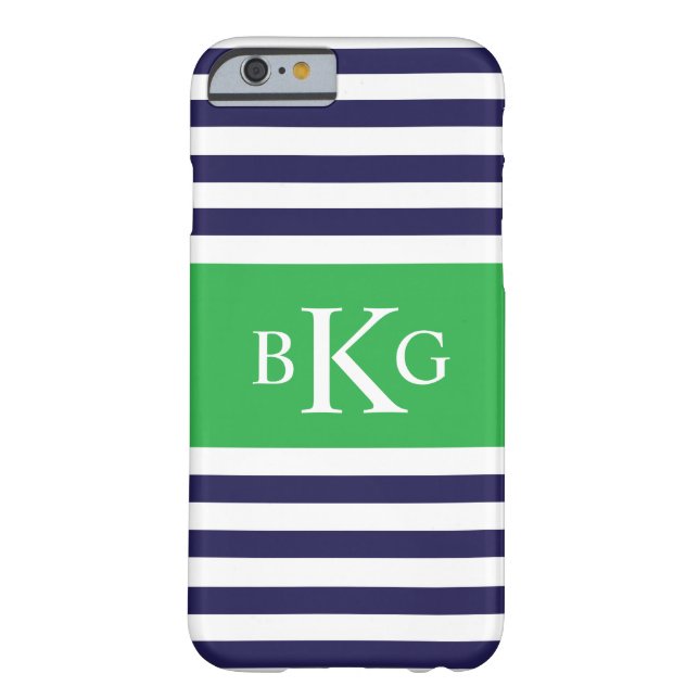 Navy Green Stripes Monogram Case-Mate iPhone Case (Back)