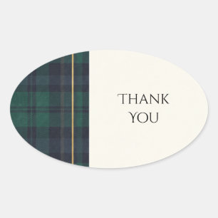 Navy Green Tartan Scottish Wedding Thank You Stick Oval Sticker
