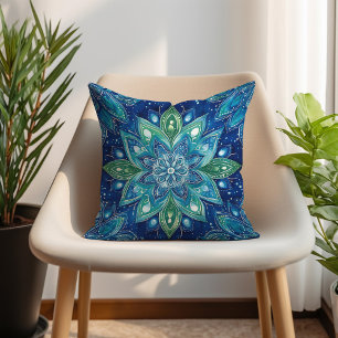Navy Green Turquoise Mandela Boho Cushion
