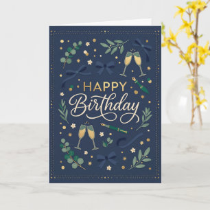 Navy Greenery Birthday Card