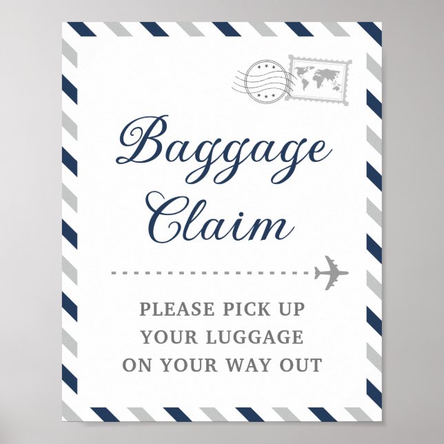 Navy Grey Baggage Claim Travel Airline Favour Tabl Poster (Front)