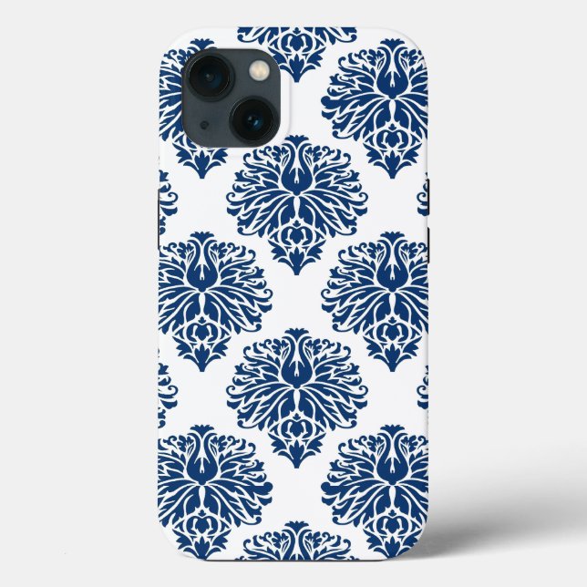 Navy Grey Elegant Damask Case-Mate iPhone Case (Back)