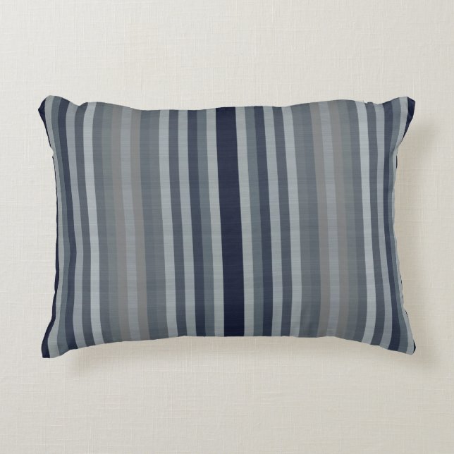 Navy Grey Grey Stripes Decorative Cushion (Front)
