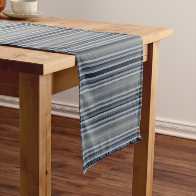 Navy Grey Grey Stripes Short Table Runner (In Situ)