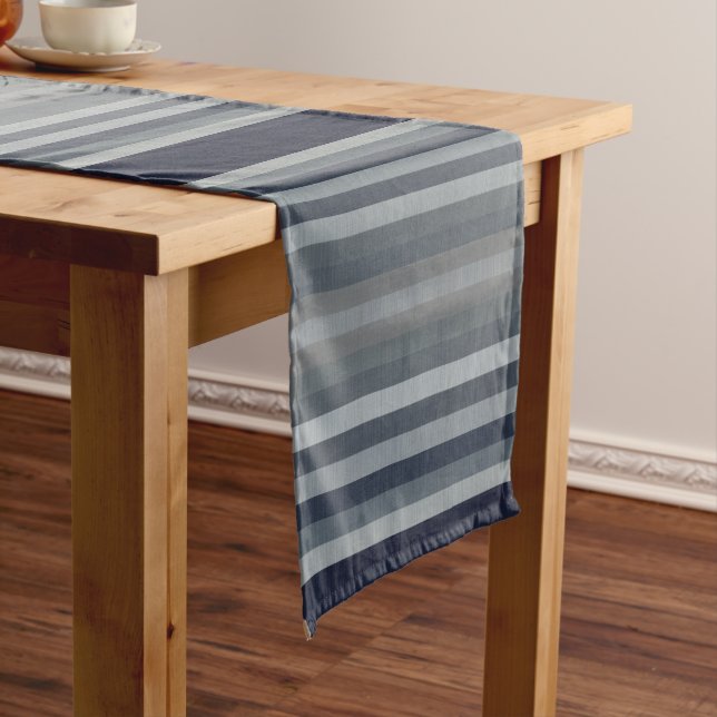 Navy Grey Grey Stripes Short Table Runner (In Situ)