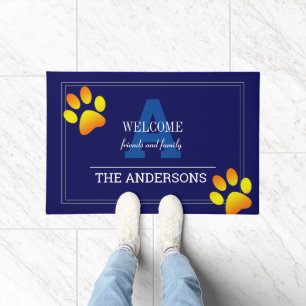 Navy / Grey Monogrammed Family Custom / Paws SM Doormat
