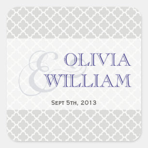 Navy grey Moroccan tile ampersand modern wedding Square Sticker