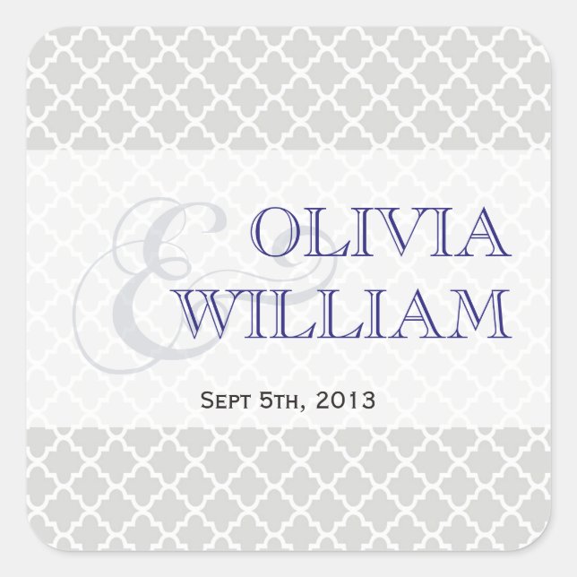 Navy grey Moroccan tile ampersand modern wedding Square Sticker (Front)