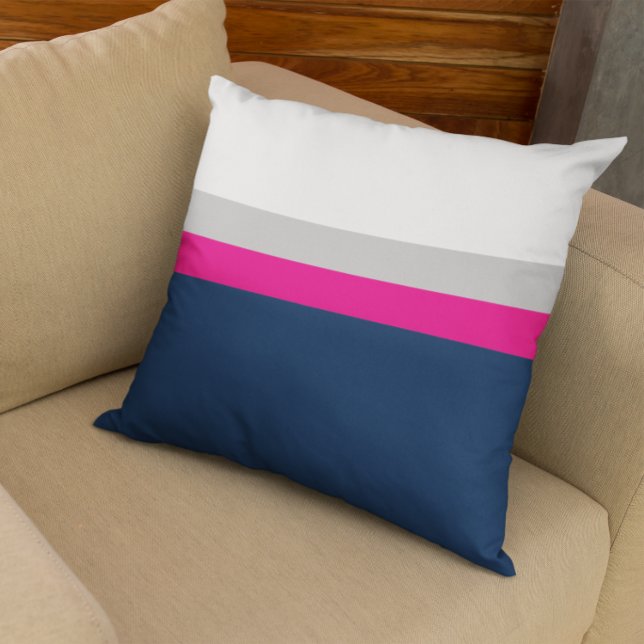 Navy, Grey Pink Colorblock Stripes Throw Pillow (Creator Uploaded)