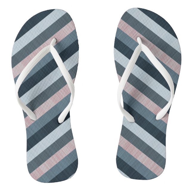 Navy Grey Pink Striped   Thongs (Footbed)
