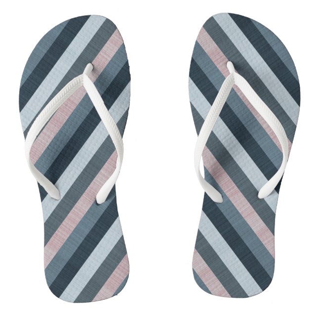 Navy Grey Pink Striped  Thongs (Footbed)