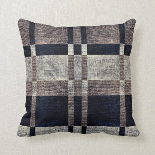 Navy & Grey Stripe Box Pattern Cushion