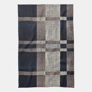 Navy & Grey Stripe Box Pattern Kitchen Towels