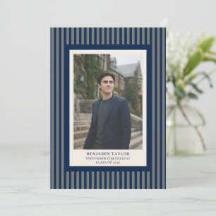 Navy Grey Stripe College Grad Photo Class of 2026 Announcement