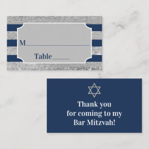 Navy, Grey Stripes Bar Mitzvah Place Card