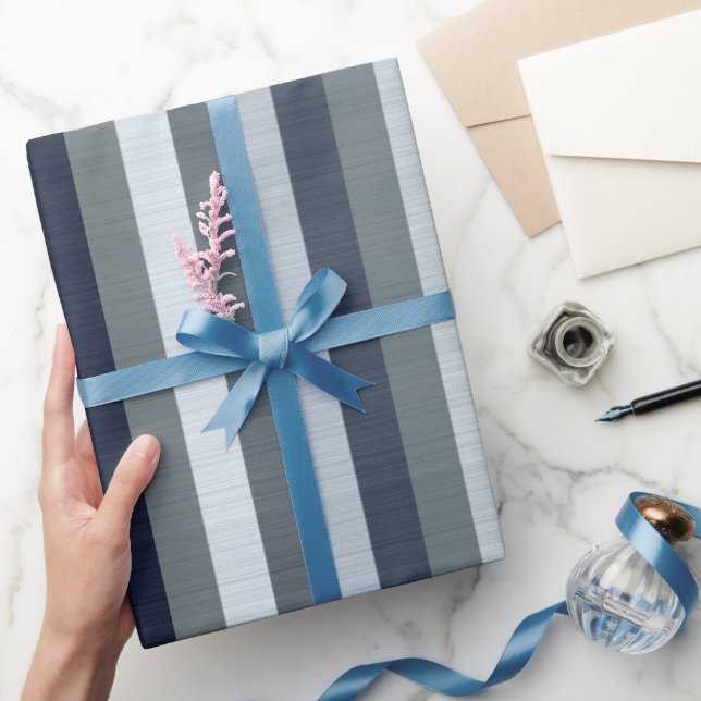 Navy Grey Stripes  Wrapping Paper (Gifting)