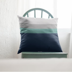 Navy, Grey Teal Colorblock Stripes Throw Pillow